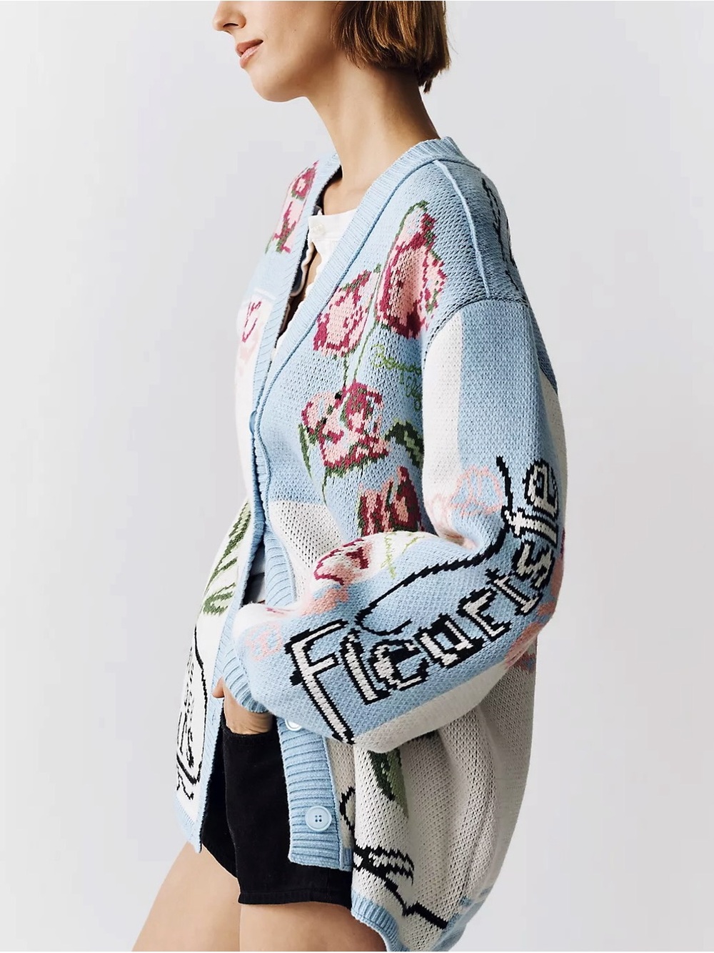 Anthropologie - Oversized Floral V-Neck Cardigan Sweater - Picture 3 of 6